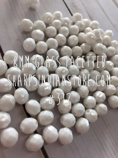8MM GLASS FACETED 8FC312 LUSTER OPAQUE WHITE