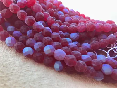 8MM GLASS FACETED RUBY MATTE FINISH AB