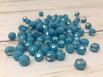 8MM GLASS FACETED TURQUOISE BLUE AB