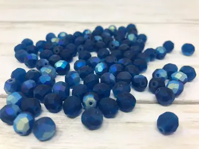 8MM GLASS FACETED CAPRI MATTE BLUE
