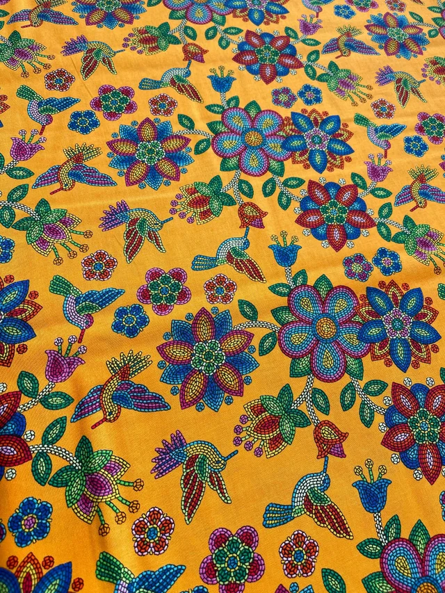 Orange Tucson Beaded Hummingbird Design Cotton Fabric
